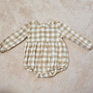 Colored Organics Bristol Flannel Bubble Romper Latte Plaid 18-24M